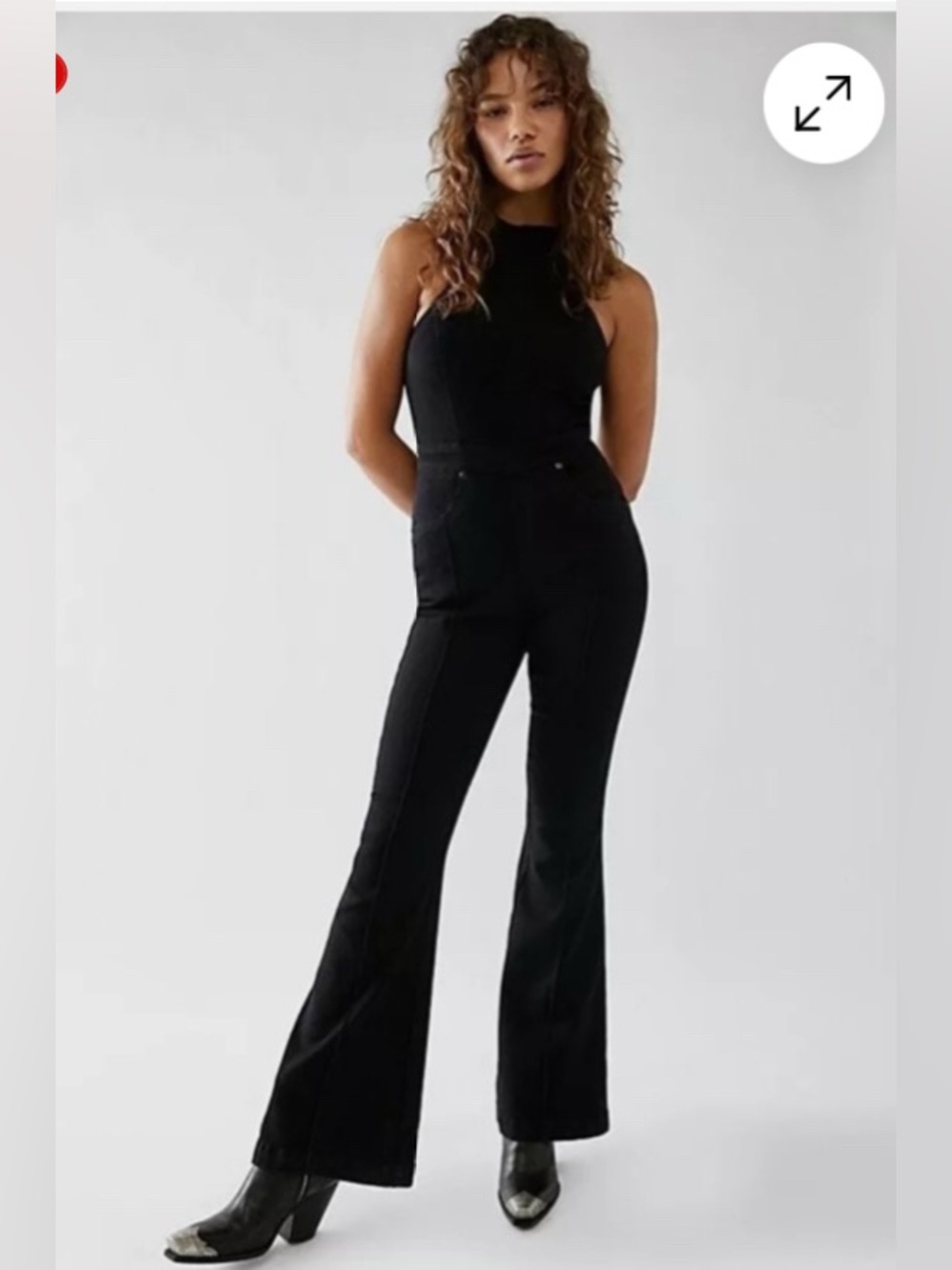 Free People Crvy Sydney Jumpsuit Flare One Piece Wide Leg Denim Black